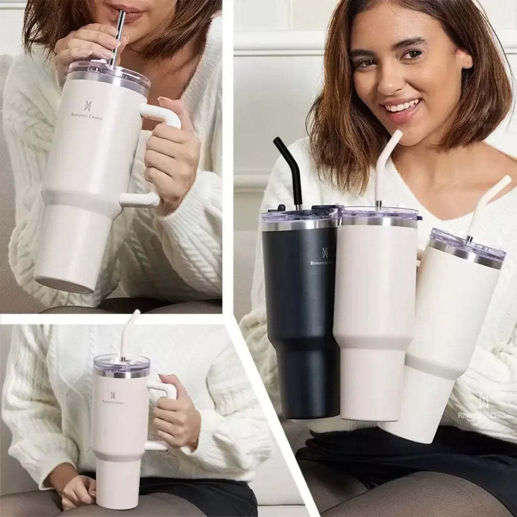 Vaso Térmico de Acero Inoxidable Portátil con Tapa y Popote 1200ML