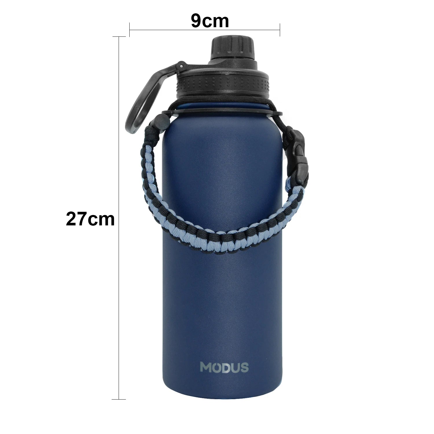 Botella de agua de acero inoxidable con aislamiento al vacío.